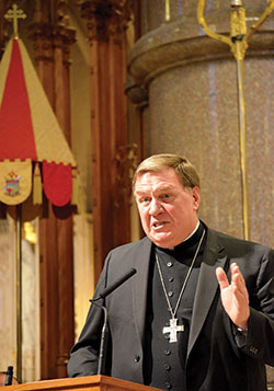 Cardinal-designate Joseph W. Tobin addresses the media during a Nov. 7 press conference at the Cathedral Basilica of the Sacred Heart in Newark, N.J., in which he was introduced as the new shepherd of the Archdiocese of Newark. (Photo by Deacon Al Frank, Archdiocese of Newark)